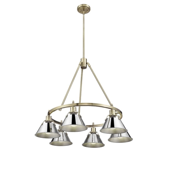 Orwell 6-Light Chandelier in Aged Brass with Chrome