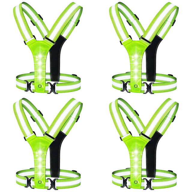 4X LED Reflective Running Vest,Adjustable Elastic Running Gear LED Light Up Vest Perfect for Running,Walking