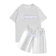 thumbnail image 1 of Sueño Conjunto de camisetas y pantalones cortos con cuello redondo y manga corta con estampado NOFS informal a la moda para hombre Blanco XXXL, 1 of 3