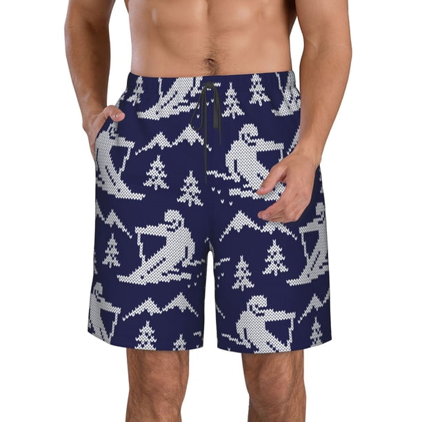 Balery Abstract Skiing Traje de Baño Estilo Hawaiano para Hombre, Shorts de Secado Rápido con Bolsillos-3X-Large
