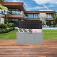 thumbnail image 5 of Spacious 75 Gallon 260L Plastic Outdoor Deck Storage Box for Tools, Cushions, and Toys with Lockable Seating Feature, 5 of 9