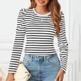 thumbnail image 4 of T Shirts for Womens Crew Neck Loose Tees with Puffy Sleeves Base Tops Striped Long Sleeve Shirt Women, 4 of 6