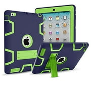 IPad 4/3/2 Case,Mignova Three dual Layer [Impact Protection][Shock Proof] Armor Defender Full Body Case for Apple iPad 4 Case,ipad 3 Case,ipad 2 Case Generation 9.7 inch (Navy blue Green)