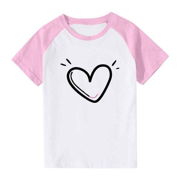 Cethrio Kids Girls Boys T-Shirts, 2025 Love Print Casual Short Sleeve Summer Tops Pink Size 7-8 T