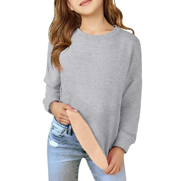 Girls Fleece Sweatshirt Long Sleeve Thicken 𝗦𝗵erpa Lined Soft Crewneck Pullover Tops Teen Kids Fall Winter Sweatshirt