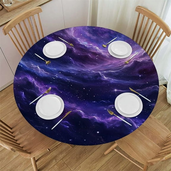 JRXY The Dazzling Stars and Dreamy Night Sky Round Tablecloth White