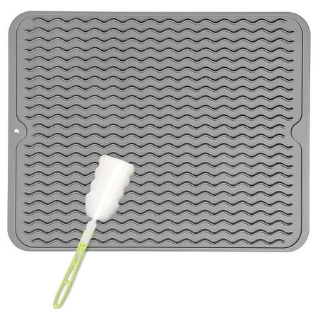 

Silicone Dish Drying Mat Dish Drying Mat Heat Resistant and NonSlip Easy To Clean Sink Mat with Cleaning Brush Gray