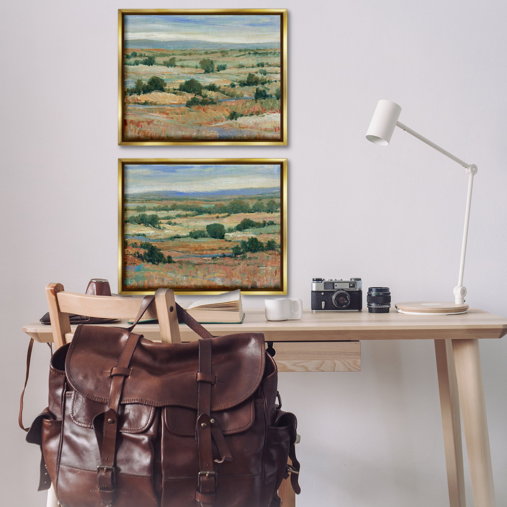 Stupell Industries Abstract Farm Field Landscape Landscape & Nature Painting Gold Floater Framed Canvas Art Print Wall Art, 31 x 25, Set of 2