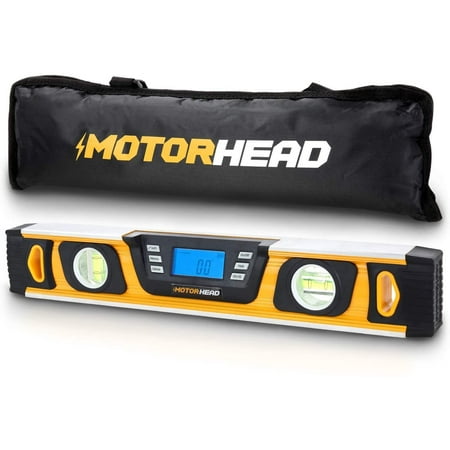 

MOTORHEAD 16-Inch 0° - 180° SMART DIGITAL Level LCD Screen Audible Alerts Water Dust & Shock Resistant Magnetic Bottom Includes Bag High-Visibility Solid-Milled Aluminum USA-Based Support