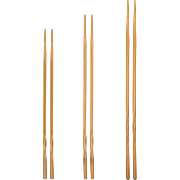 YOSUKATA Reusable Natural Wooden Long Cooking Chopsticks Set of 3 pairs: 11.8 inch, 13-inch, 14.2 inch Brown Long Wok Wooden Chopsticks Reusable