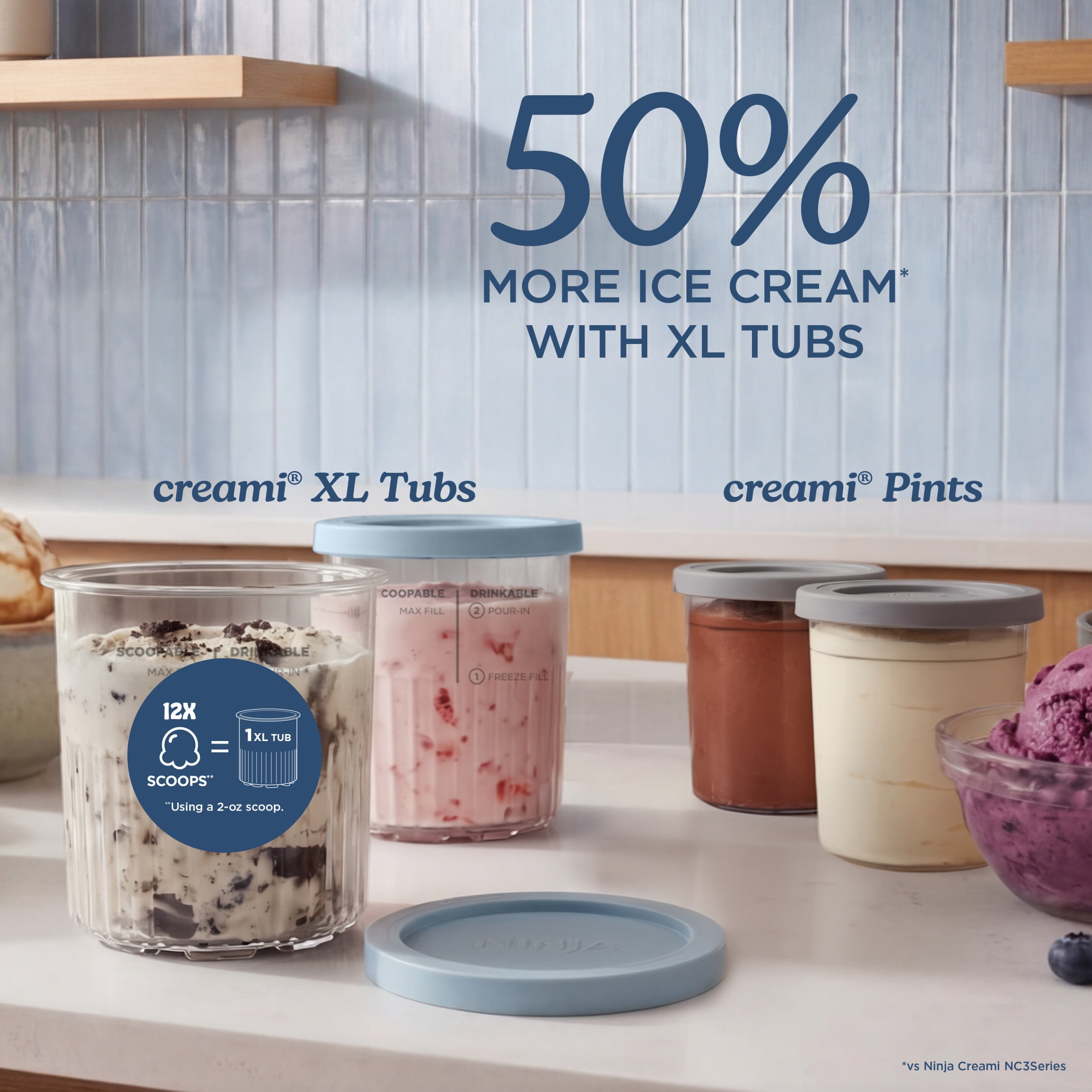 Ninja Creami XL Ice Cream Maker, Sorbet, Milkshakes, Frozen Yogurt, Dairy Free, 11 One-Touch Programs, (2) 24 Oz Family-Sized Tubs & Lids, NC601 Navy
