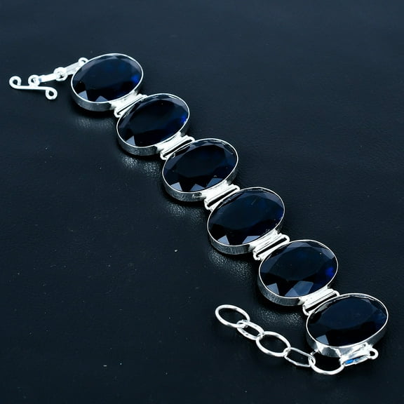 Iolite Oval Gemstone Handmade 925 Sterling Silver Jewelry Bracelet 8" VJ 1185