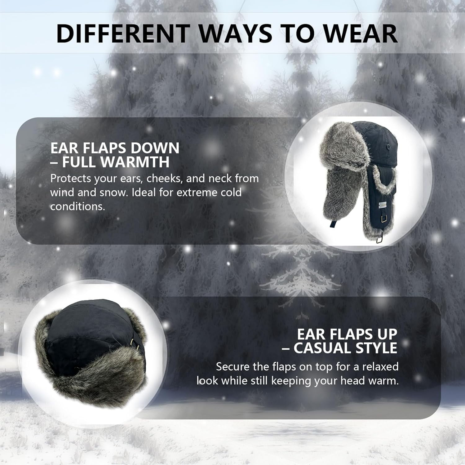 Winter Trapper Hat, Faux Rabbit Faux Fur Knit Russian Ushanka Aviator Warm Ski Hunting Cycling Winter Hats for Men and Women