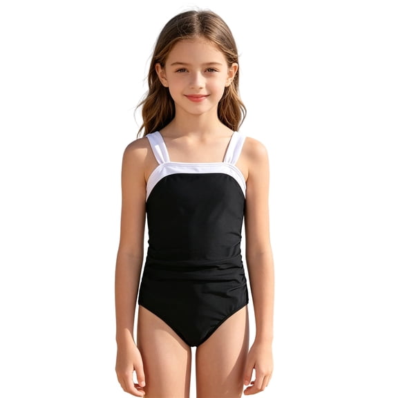 Elegant Girls Swimsuit Piece Strappy Cut Design Summer Comfort Fit Swimwear Bathing Suit For Beach Pool ActivewearBlack11-12 Years