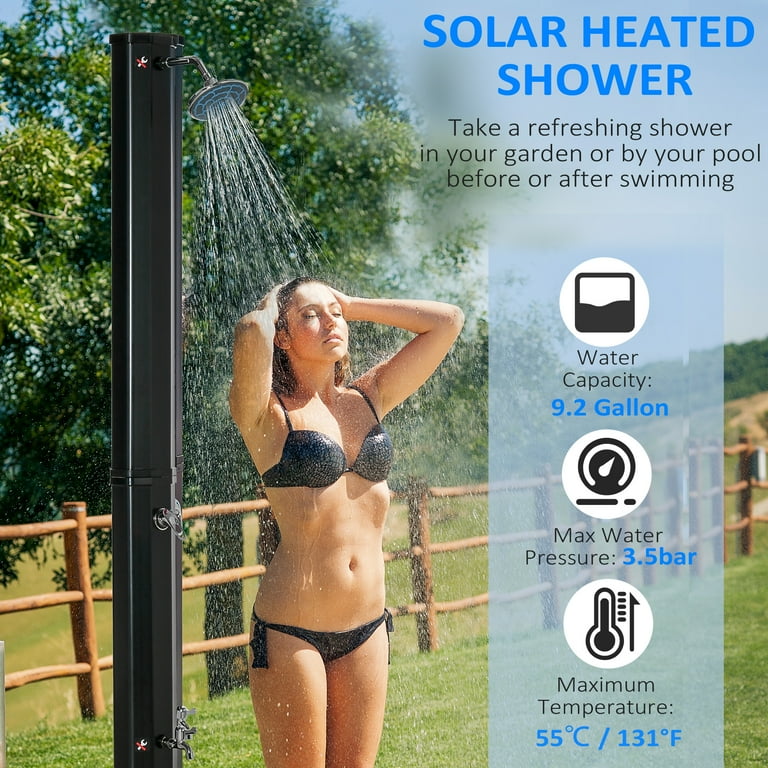 Outsunny 7ft Outdoor Solar Heated Shower with 360 Rotating Shower Head,  Foot Shower Faucet, Temperature and Pressure Adjustable, Holds 9.2 Gallons  for Backyard Pool - Walmart.com