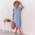 thumbnail image 4 of Women's Summer Loose Hand Pocket Midi Long Tunic Denim Shirt Dress, 4 of 5