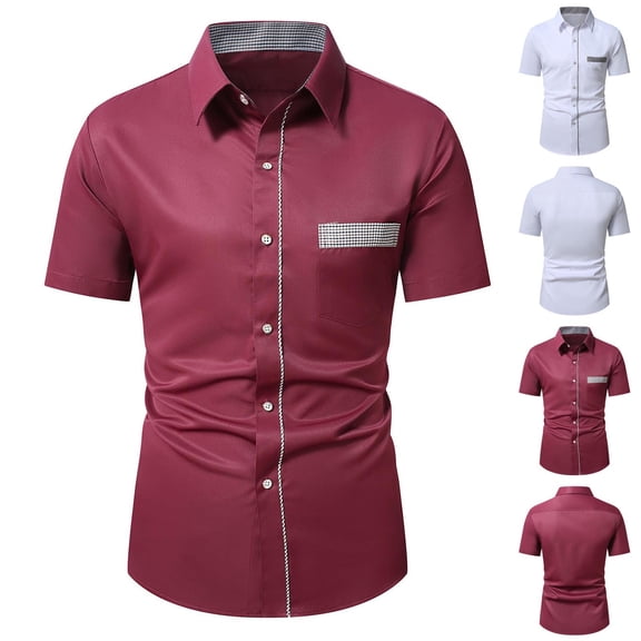 FRSASU Mens Shirts Short Sleeve Button Down Dress Shirts Solid Color Classic Pocket White