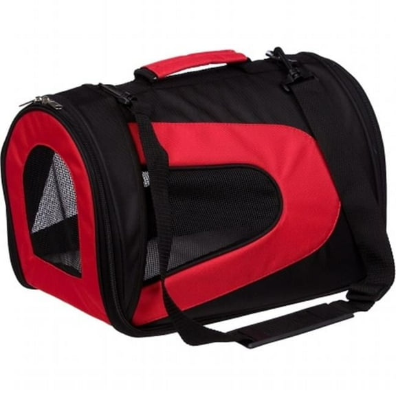 Pet Life  Airline Approved Folding Zippered Sporty Mesh Pet Carrier - Red & Black, Large