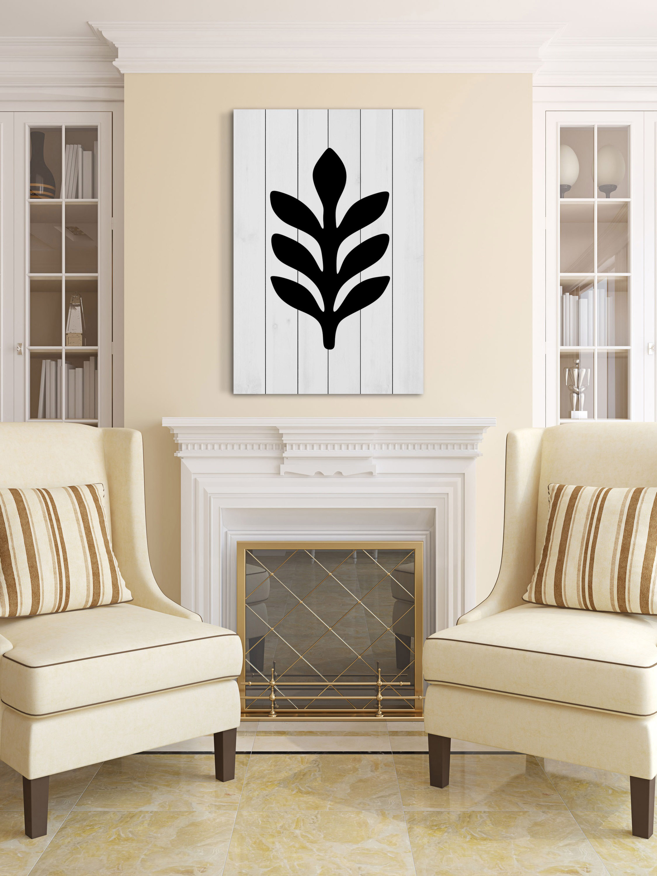 "Black Leaf 2" Painting Print on White Wood