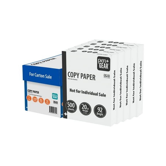 Pen + Gear Copy Paper, 8.5" x 11", 92 Bright, 20 lb., White, 5 Ream Case (2,500 Sheets)