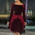 thumbnail image 5 of Womens Wrap V Neck Long Sleeve Velvet Glitter A Line Cocktail Party Swing Fit and Flare Skater Mini Dress, 5 of 8