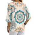 thumbnail image 3 of Tutolipy Mandala Print Linen-Style Women’s Blouse, Linen-Like Linen-Look Women's Blouse for Daily Wear Daily Outing Coastal Style, Size X-Large, 3 of 9