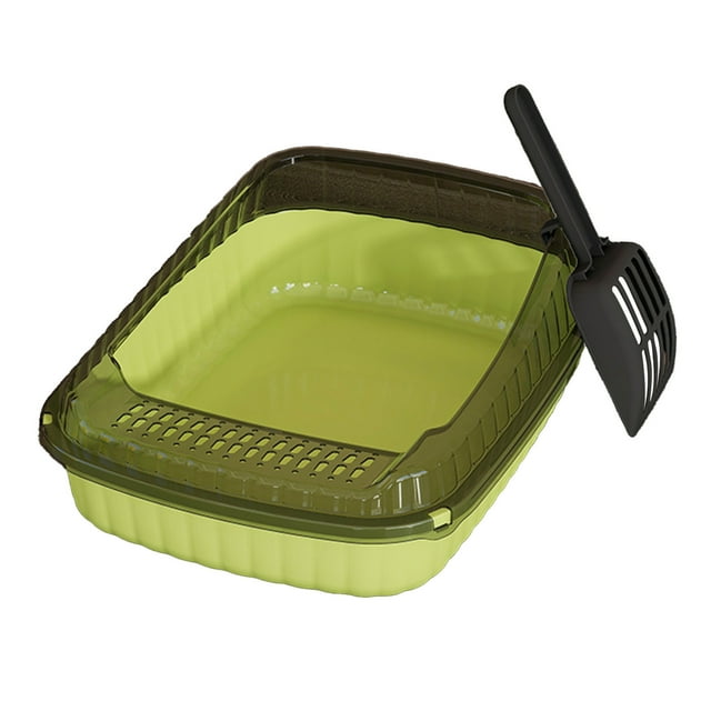 SLYNSHome Large Cat Litter Box,Open Top,Kitty Litter Box with Scoop Easy to Clean - Green