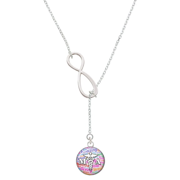Delight Jewelry Silvertone Domed Multi Color MA Silver tone Elegant Infinity Lariat Necklace
