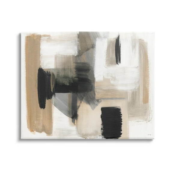Stupell Industries Tan & Black Collage Abstract Painting Gallery Wrapped Canvas Art Print Wall Art, 20 x 16