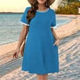 thumbnail image 3 of Efsteb Womens Summer Sundresses Short Sleeve Casual T Shirt Dress Crewneck Sundresses Beach Vacation Pockets (Blue,S), 3 of 8