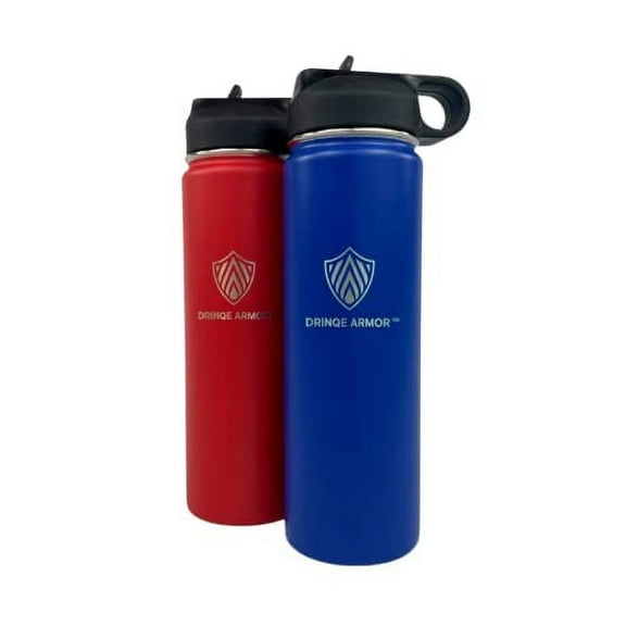 Breeze Life 2-Pack 24oz Stainless Steel Water Bottles  Slim Insulated Sports Bottles with Straw & Wide Mouth Lids  12H Hot/24H Cold  Leakproof, BPA-Free  Fits Car Cup Holders