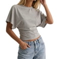 thumbnail image 2 of Yopmin Dolman Short Sleeve Top Crewneck Tighten Waist Crop Top Casual Loose Summer Tee for Daily Wear, 2 of 7