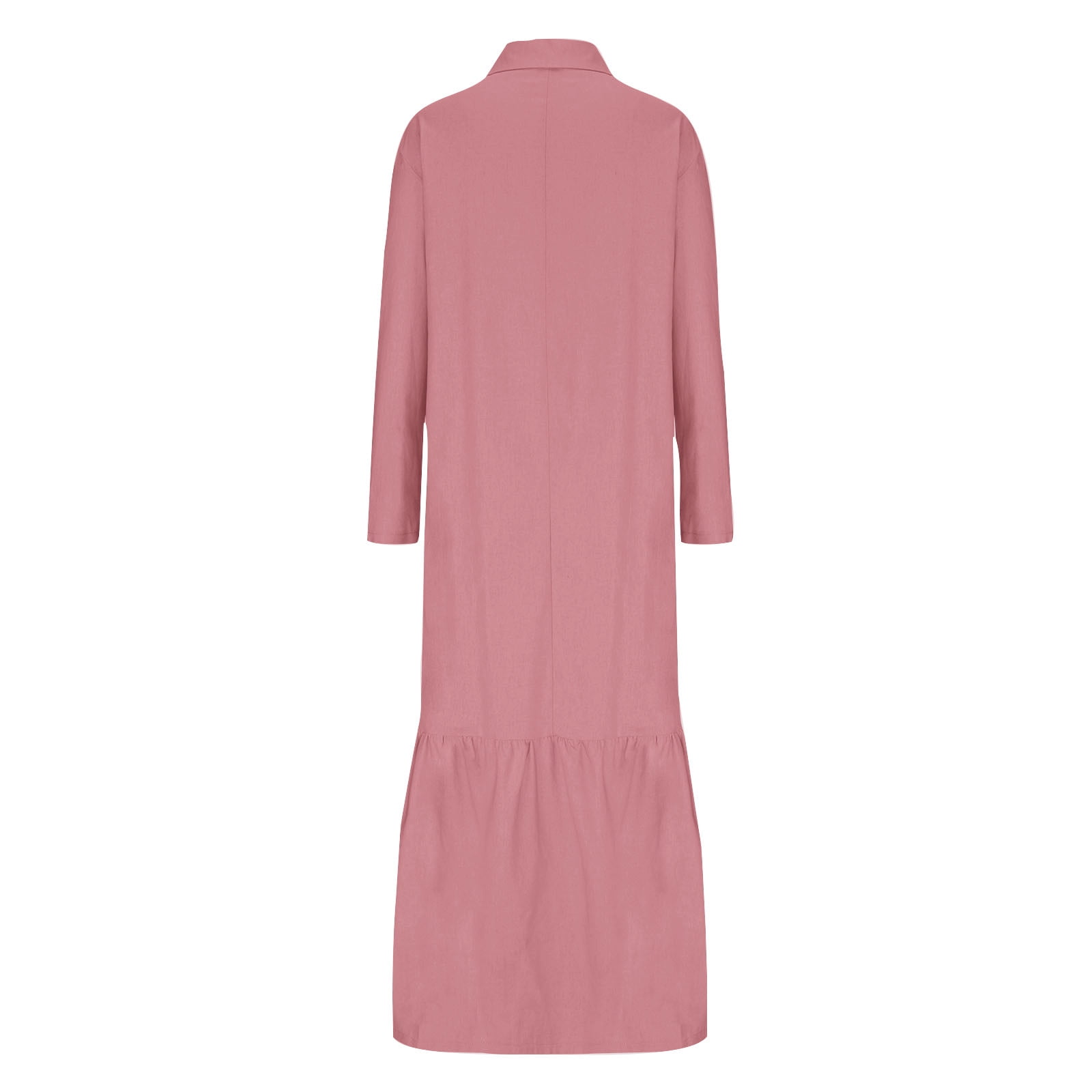 Women Cotton Linen Long Sleeve Button Lapel Maxi Shirt Dress Plus-size Layered Ruffled Hem Dress for Daily Wear