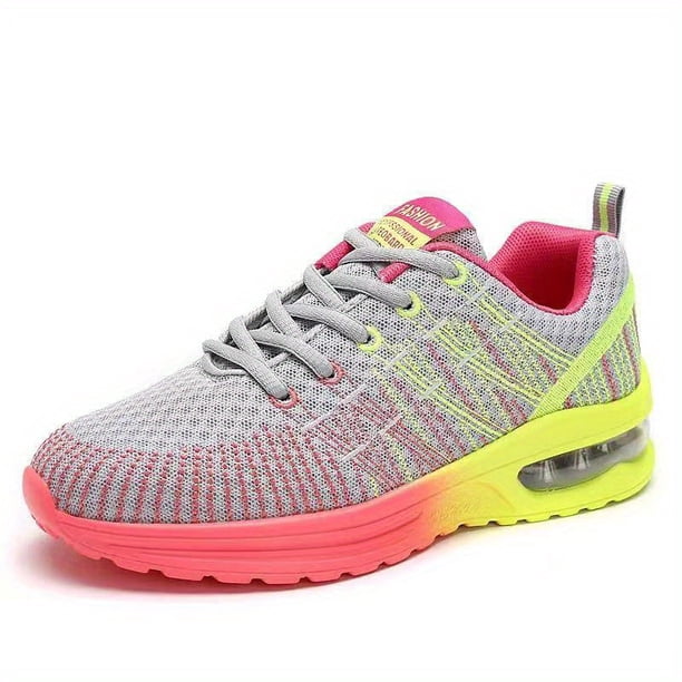 Zapatillas De Deporte De Punto Transpirables Para Mujer, Cómodos Zapatos Bajos Con Cordones, Zapatos Para Caminar Con Cojín De Aire Para Mujer
