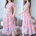 thumbnail image 3 of Summer Women Dress Waist Tight Short Sleeve Floral Print Midi Dress Streetwear for Party, 3 of 7