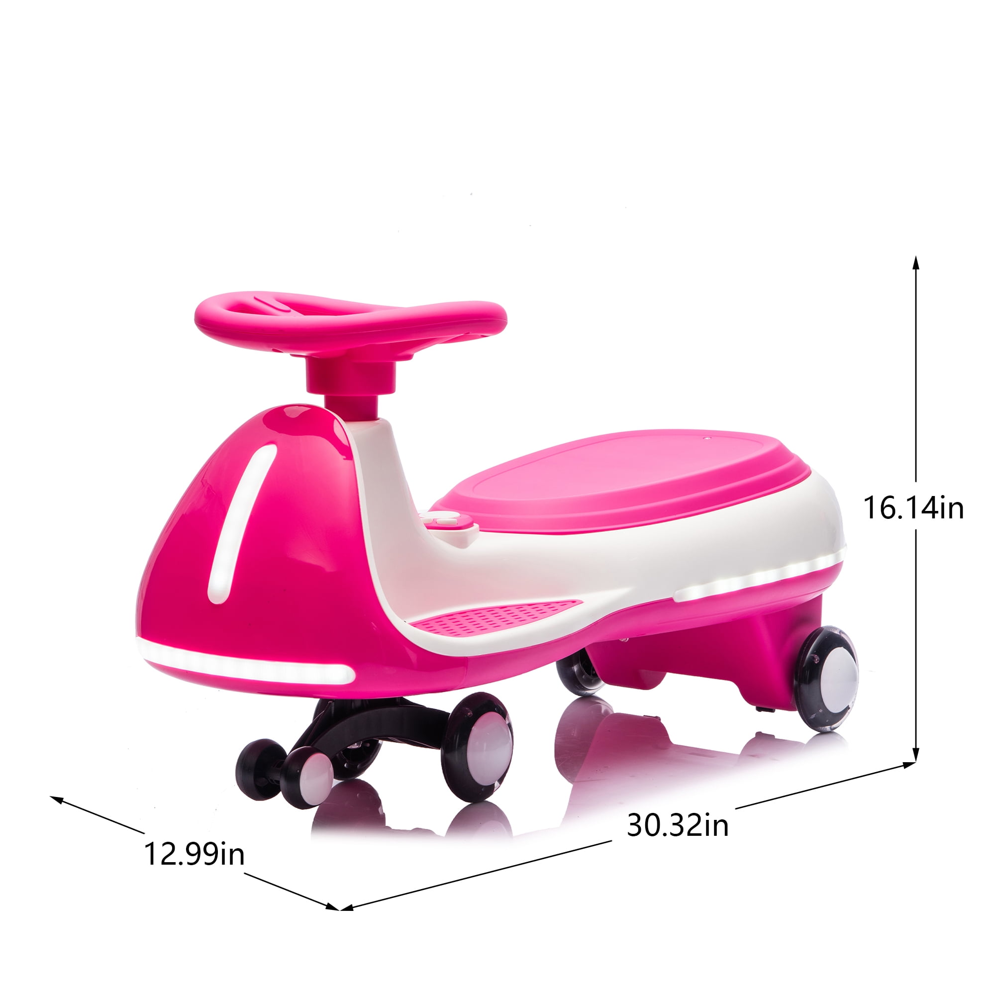 2-in-1 Smart Ride On Toy with Controllable LED Stream Lights, Flashing PU Wheels, Triangular Stability Frame, Wide Front Auxiliary Wheels, Bluetooth Music, Twist Car for Kids 3-8