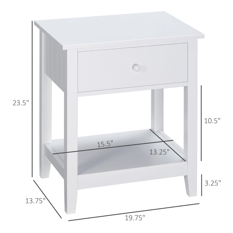 HOQBN Modern Side Table for Living Room, 2-Tier End Table with Drawer and Storage Shelf, White