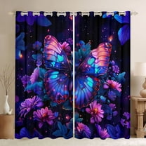 Manfei Teens Adults Flowers Gradient Butterflies Blackout Curtains Set of 2 (52x84 Each),Spring Garden Window Curtains,Dreamy Princess Curtains and Drapes,Super Cozy Room Decor