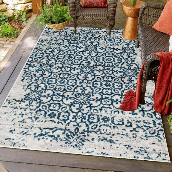 Grey Blue Boho Abstract Outdoor Area Rug For Patio Deck Porch Balcony Camping Washable Waterproof Outside Carpet Vintage Non Slip Bathroom Laundry Room Rugs Runner 1x2ft