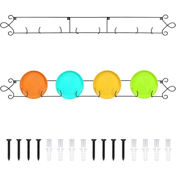 2 Pcs Horizontal Plate Rack Black Large Plate Hangers for the Wall Metal Decorative with 4 Non Adjustable Brackets for Collectible Plates Dishes Plaques