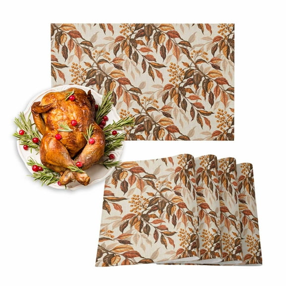 Fall Placemats Set of 6 Fallen Leaves Place Mats Thanksgiving Placemat Orange Autumn Leaf Table Mats for Dining Kitchen Table Holiday Dinner Party Home Fall Decorations 13x19 Inch
