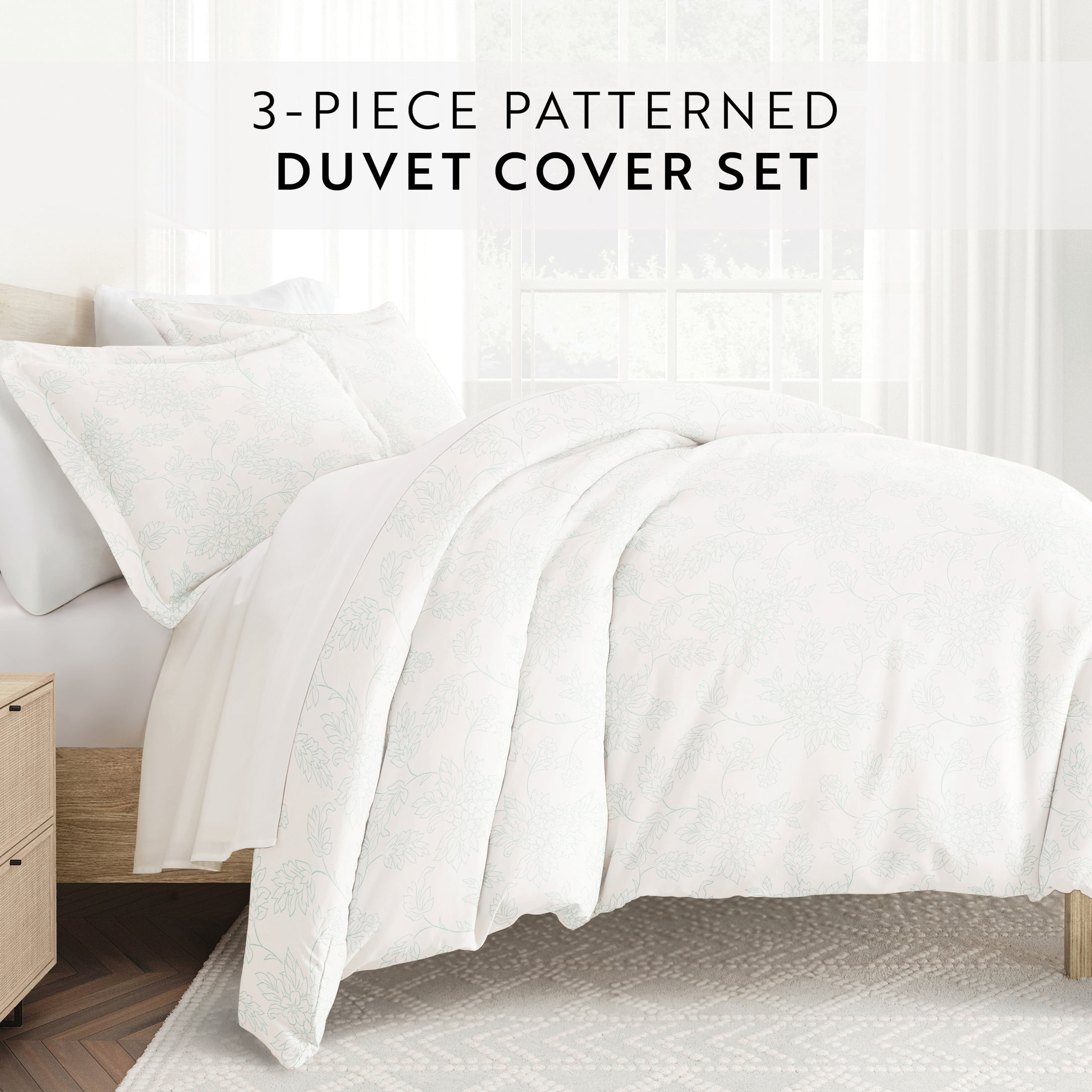 Noble Linens Aqua Vine Pattern 3-Piece Duvet Cover Set, King/Calking