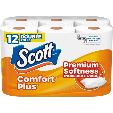 Scott Comfortplus Toilet Paper, 12 Double Rolls,231 Sheets Per Roll, Septic Safe