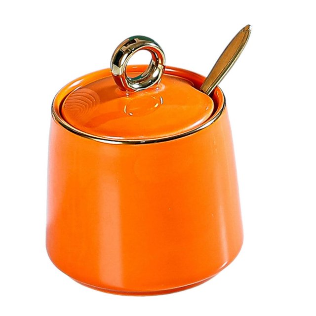 HLONK Ceramic Sugar Bowl Container with Lid and Spoon Spice Seasoning Box Ceramic Condiment Pot Condiment Jar for Counter White
