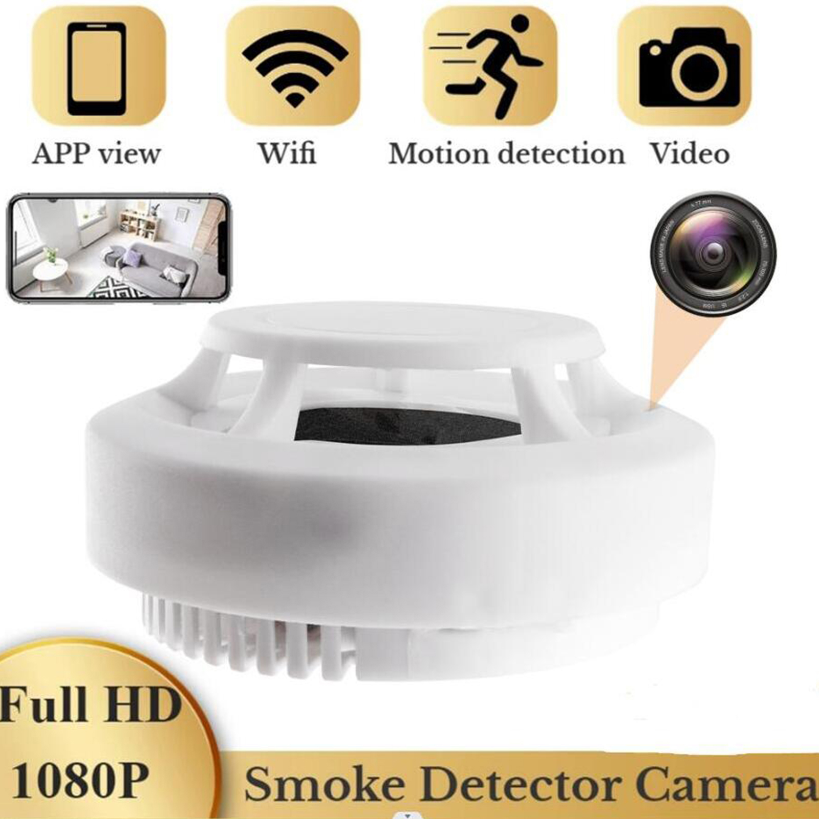 1080P HD Mini IP Camera Smoke Detector Night Vision Motion Detection