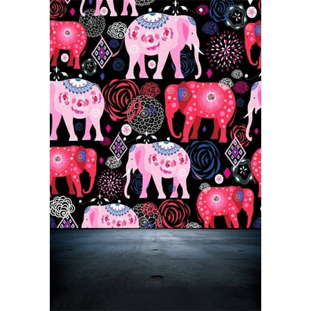 Image of HelloDecor 5x7ft Cartoon Elephant Backdrop Painted Wall Photography Background Kid Baby Girl Child Artistic Portrait Photo Shoot Studio Props Video Drop