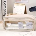 thumbnail image 4 of Hyknon Pencil Cases Pouch, Transparent Portable Pencil Box with HandStrap, Large Waterproof Pen Bag, Stationery Box for Markers Pen Cosmetics, Multifunction Bag for Women Makeup Office Travel, Yellow, 4 of 6