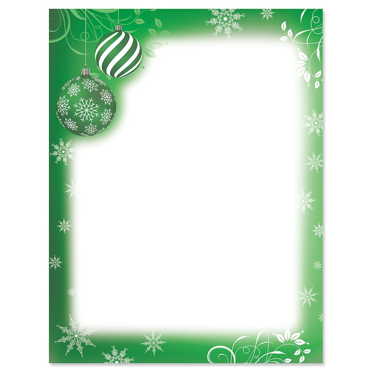 Green Flourish and Ornaments Christmas Letter Papers Set of 25