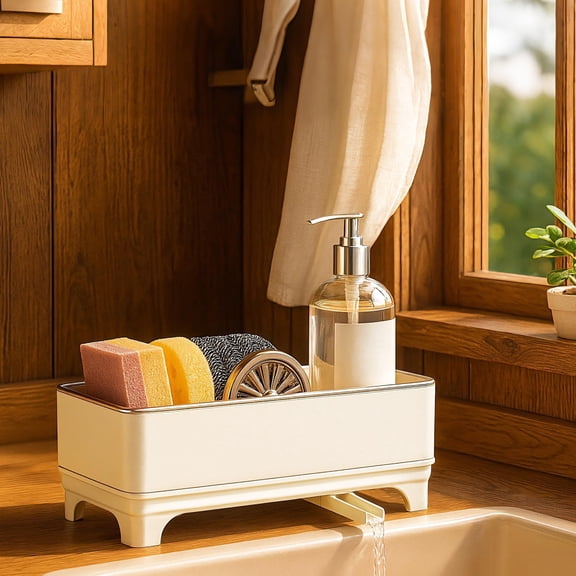 Sponge Holder for Kitchen Sink, Stainless Steel Organizer with Drain Board