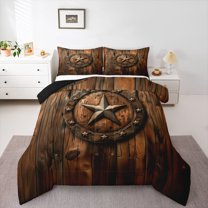 Homewish Rustic Farmhouse Adult Bedding Comforter Set, Vintage Texas Stars Twin Comforter Sets, Brown Wooden Plank Reversible Bedding Set, Microfiber Bedroom Decor, 2-Piece